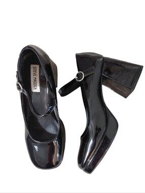 Steve Madden Kylee Black Platfirm Patent Mary Jane Block Heels Size 8.5 M